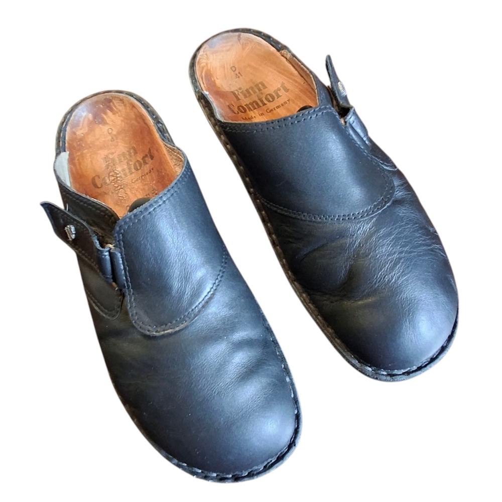 Finn Comfort Aussee Black Leather Slip-On Mule Clog Shoe  Women Size 41EU / 10US - Picture 4 of 16